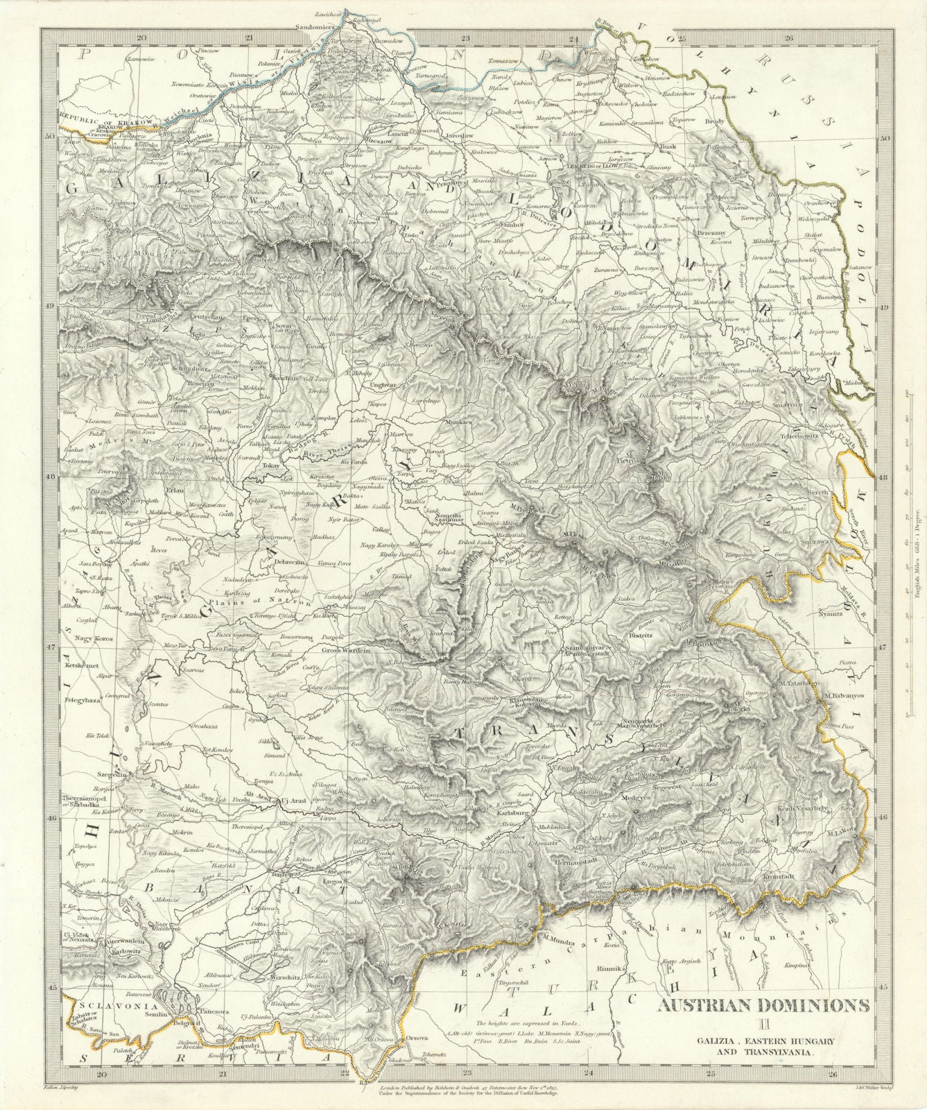 AUSTRIAN DOMINIONS.Galizia Eastern Hungary Transylvania Galicia.SDUK 1844 map